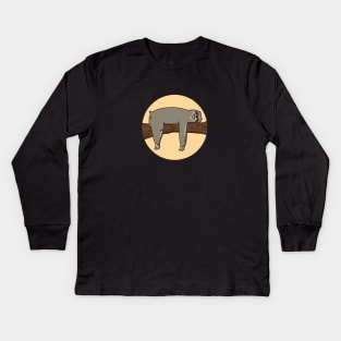 Sleepy Sloth on a branch Kids Long Sleeve T-Shirt